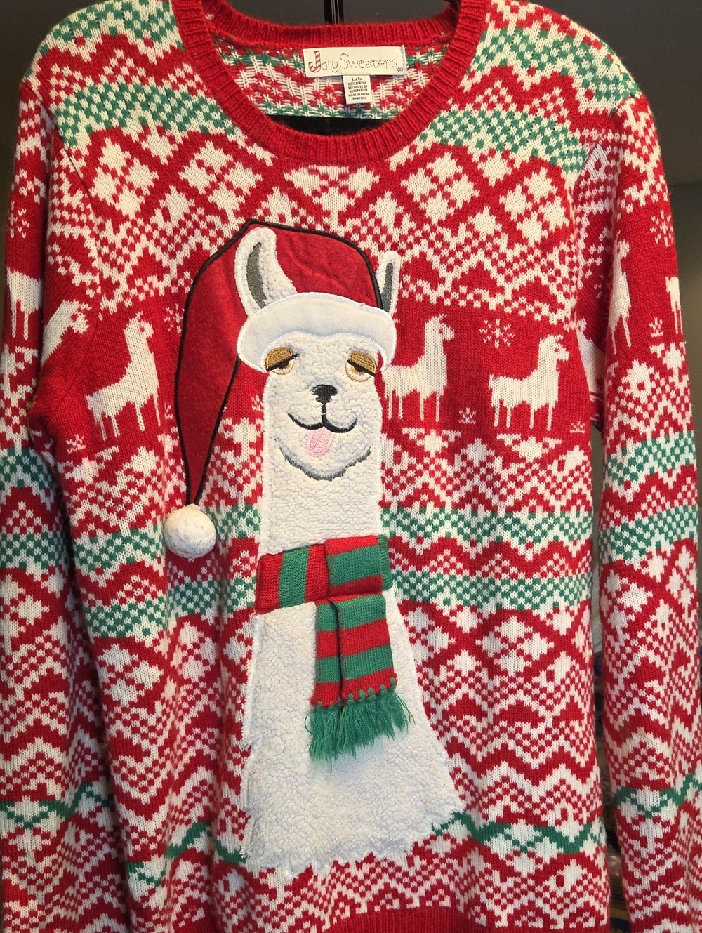 Jolly Sweaters Men’s Or Woman's Red Llama Holiday Sweater